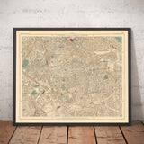 Ancienne carte en couleur du sud de Londres en 1891 - Camberwell, Peckham, Walworth, Nunhead, Old Kent Road - SE5, SE17, SE15, SE1, SE16