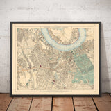 Ancienne carte en couleur du sud de Londres en 1891 - Greenwich, Deptford, New Cross, Telegraph Hill, Blackheath - SE8, SE14, SE10 SE4 SE13