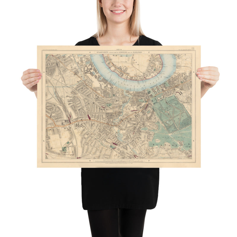 Old Colour Map Of South London In 1891 Greenwich Deptford New Cros old-colour-map-of-south-london-in-1891-greenwich-deptford-new-cros