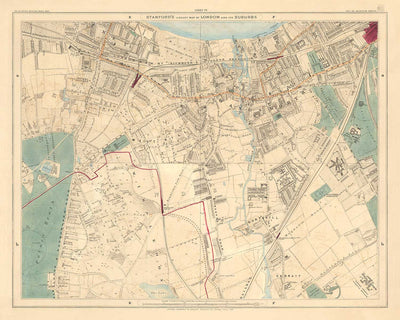 Old Colour Map of South London, 1891 - Wandsworth, Wimbledon, Putney, Earlsfield, River Wandle - SW15, SW18, SW19