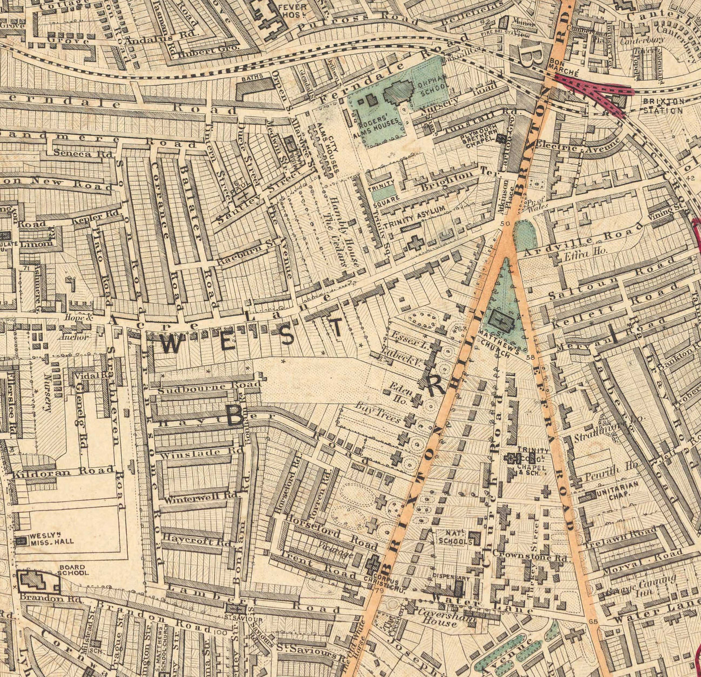 Sw11 Old Colour Map of South London, 1891 - Clapham, Balham, Brixton ...