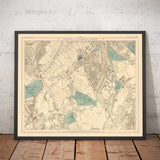 Old Colour Map of South London in 1891 - Dulwich, Peckham Rye, Herne Hill, Forest Hill - SE24, SE22, SE21, SE23