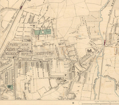 Antiguo mapa en color del sureste de Londres, 1891 - Lewisham, Ladywell, Brockley, Catford - SE4, SE13, SE23, SE6