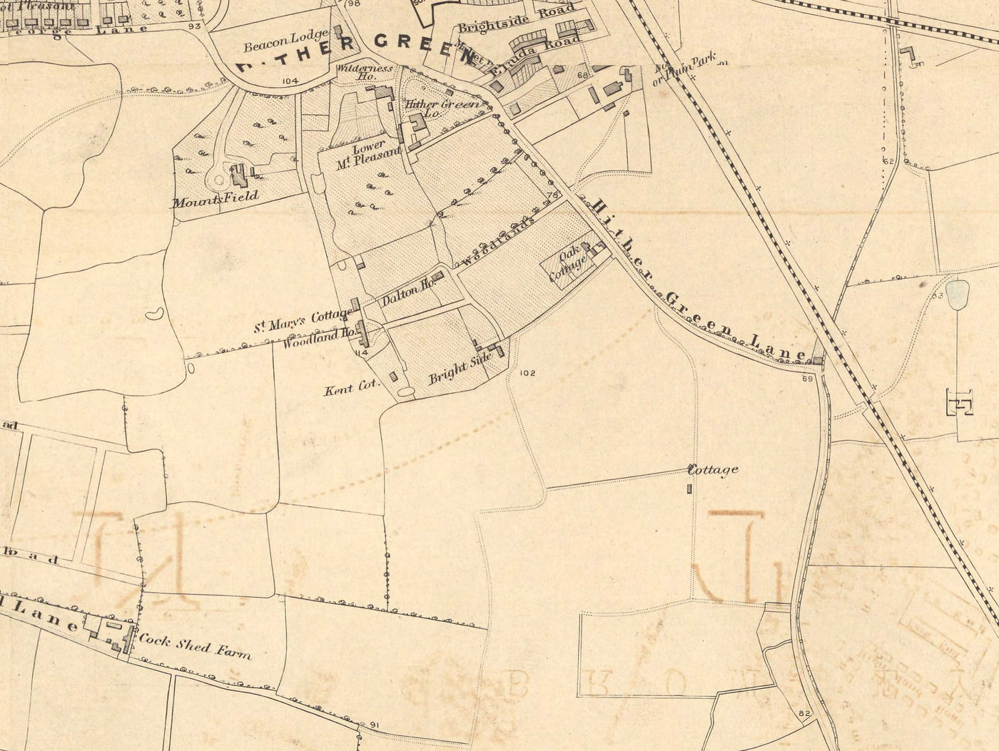Ancienne carte en couleur du sud-est de Londres, 1891 - Lewisham, Ladywell, Brockley, Catford - SE4, SE13, SE23, SE6