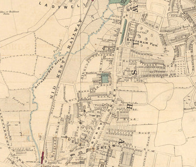 Old Colour Map of South East London, 1891 - Lewisham, Ladywell, Brockley, Catford - SE4, SE13, SE23, SE6