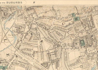 Ancienne carte en couleur du sud-est de Londres, 1891 - Lewisham, Ladywell, Brockley, Catford - SE4, SE13, SE23, SE6