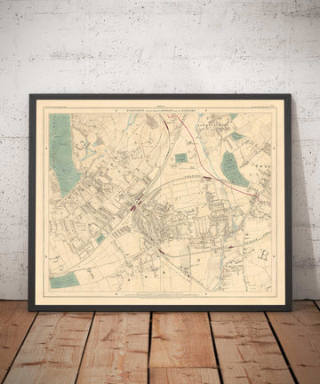 Ancienne carte en couleur du sud-ouest de Londres, 1891 - Wimbledon, Merton, Summerstown - SW19, SW17 SW20