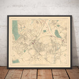 Vecchia mappa a colori del sud-ovest di Londra, 1891 - Wimbledon, Merton, Summerstown - SW19, SW17 SW20 