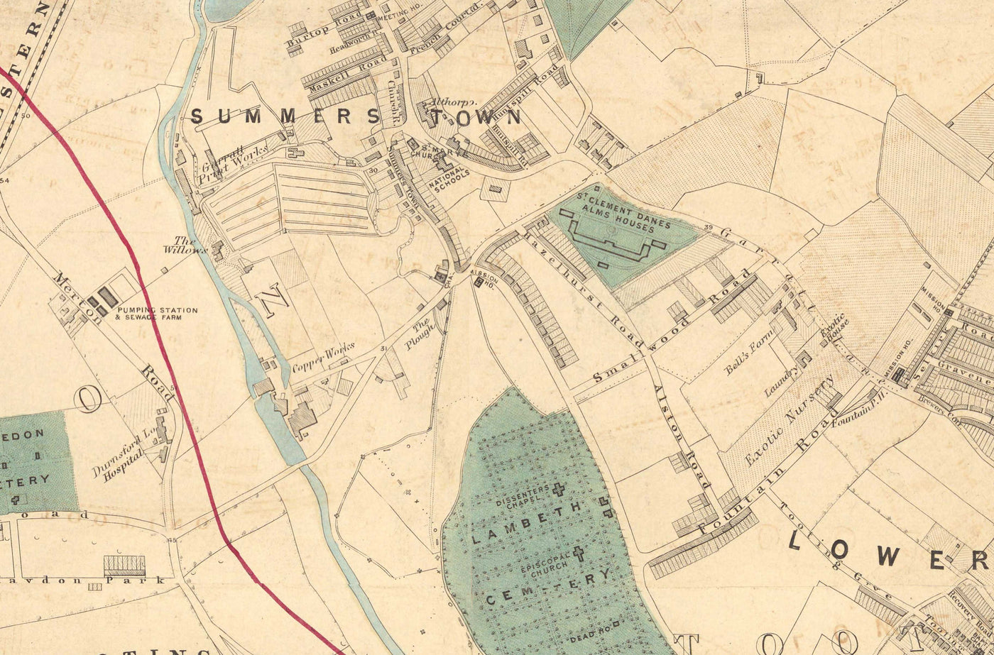 Old Colour Map of South West London, 1891 - Wimbledon, Merton ...