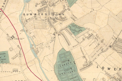 Ancienne carte en couleur du sud-ouest de Londres, 1891 - Wimbledon, Merton, Summerstown - SW19, SW17 SW20