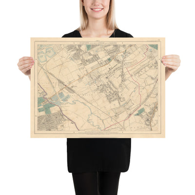 Ancienne carte en couleur du nord-est de Londres, 1891 - Walthamstow, Leyton, Wanstead, Leytonstone, Lea - E5, E10, E11, E17