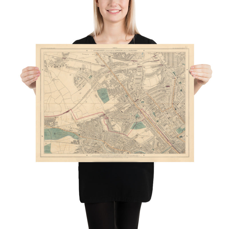 Ancienne carte en couleur de l'ouest de Londres, 1862 - St Johns Wood, Kilburn, Kensal Green, Finchley Rd, Willesden - NW6, NW8, NW2, W9, W10, NW10