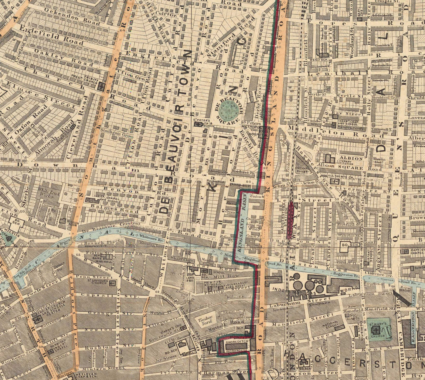 Old Colour Map of East London, 1891 - Hoxton, Haggerston, Dalston, Hac ...