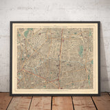 Ancienne carte couleur de l'Est de Londres, 1891 - Hoxton, Haggerston, Dalston, Hackney, Bethnal Green, Shoreditch - N1, N5, E8, E2, EC1 