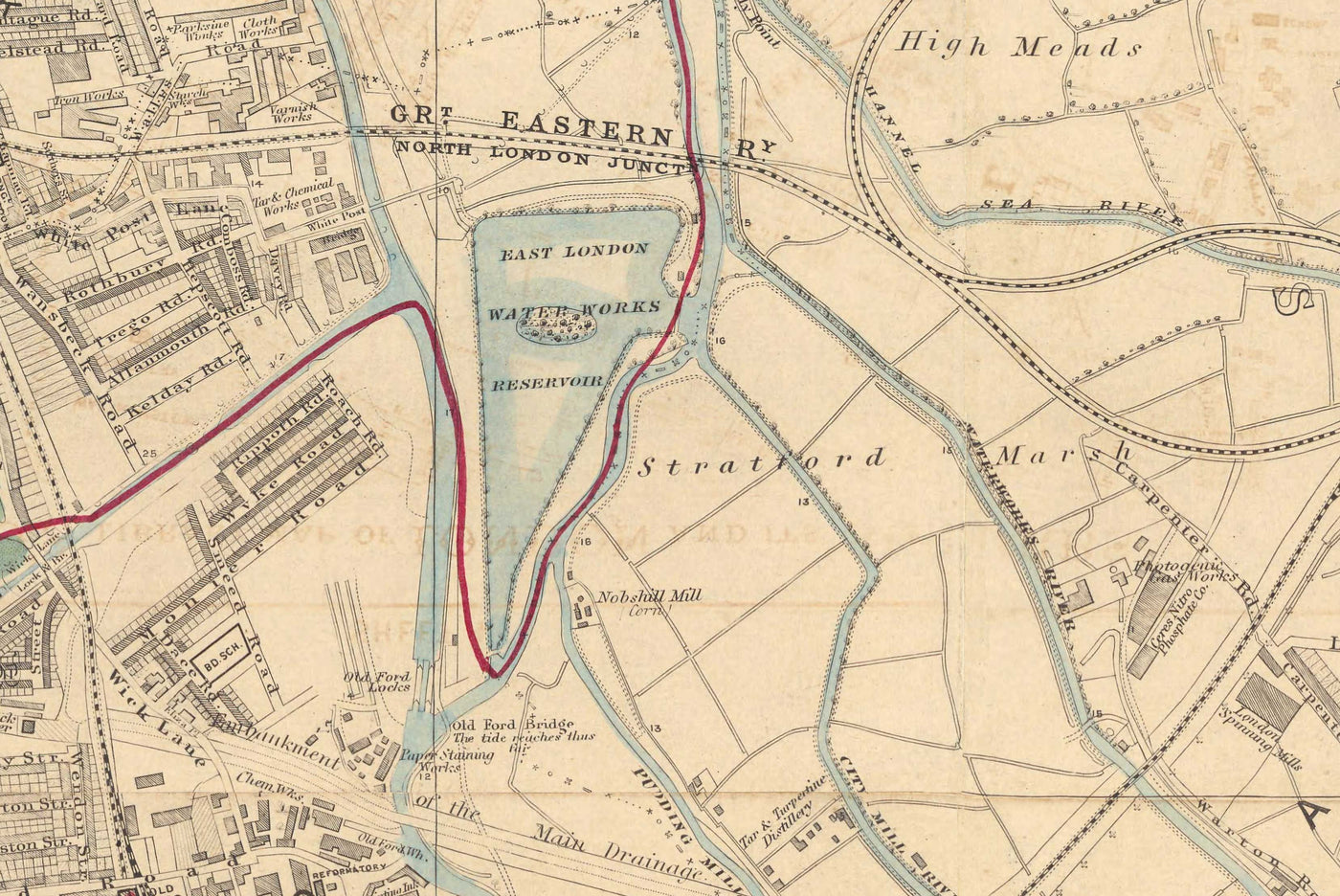 E15 Map Old Colour Map of East London in 1891 - Victoria Park, Hackney, Bow ...