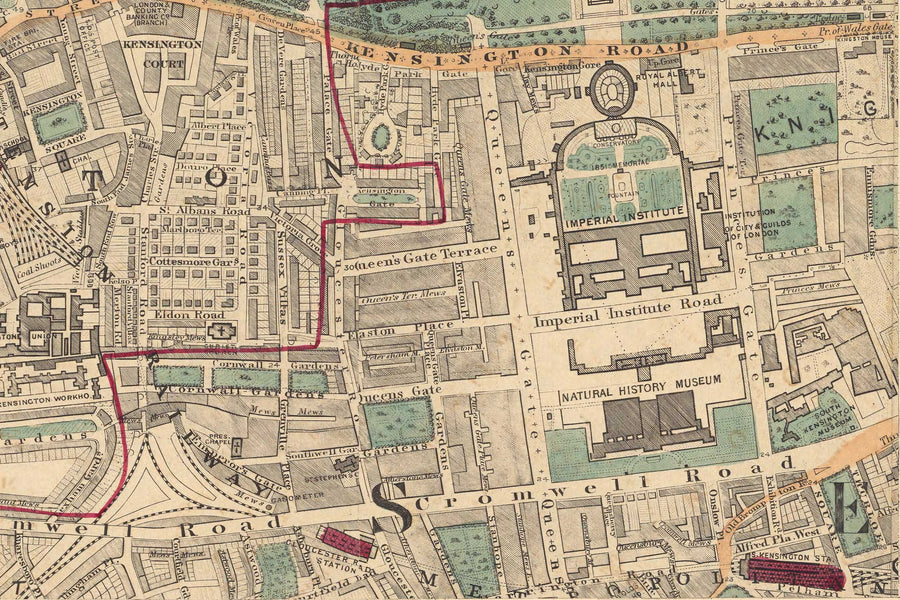 Mappa dei colori antica di West London - Notting Hill, Kensington, Portobello Road, Shepherds Bush, Bayswater - W11 W2 W8 SW7 W14 W6 W12 W10 