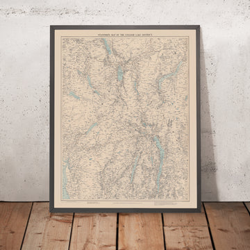 Mappa antica del Lake District di Stanford, 1899: Windermere, Scafell Pike, Kendal, Ullswater, Helvellyn 