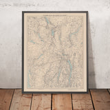 Antigua mapa del Distrito de los Lagos por Stanford, 1899: Windermere, Scafell Pike, Kendal, Ullswater, Helvellyn 