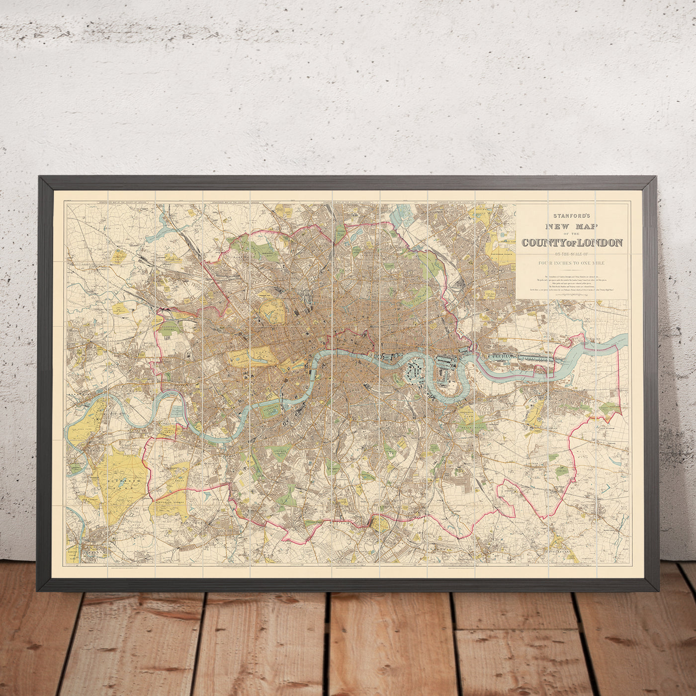 Large Wall Map of London by Stanford, 1905: Handcoloured Artifact of Victorian Grandeur