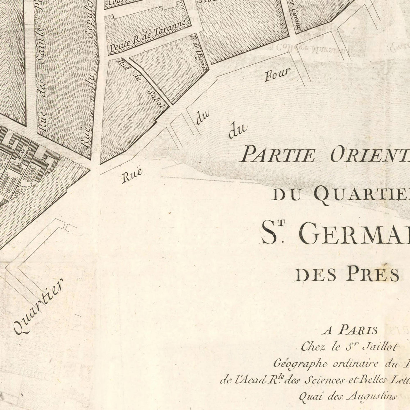 Old Map of St Germain (Paris) by Jean Baptise Michel Jaillot in 1775 - Seine, Point Royal, Palais Bourbon, Rue Du Bac, Caserne des Gardes