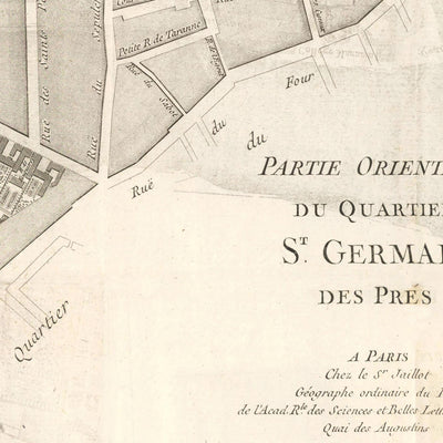 Carte ancienne de St Germain (Paris) par Jean Baptise Michel Jaillot en 1775 - Seine, Point Royal, Palais Bourbon, Rue Du Bac, Caserne des Gardes
