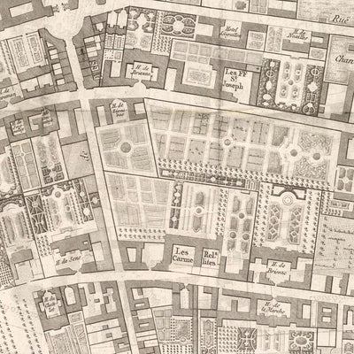 Old Map of St Germain (Paris) by Jean Baptise Michel Jaillot in 1775 - Seine, Point Royal, Palais Bourbon, Rue Du Bac, Caserne des Gardes