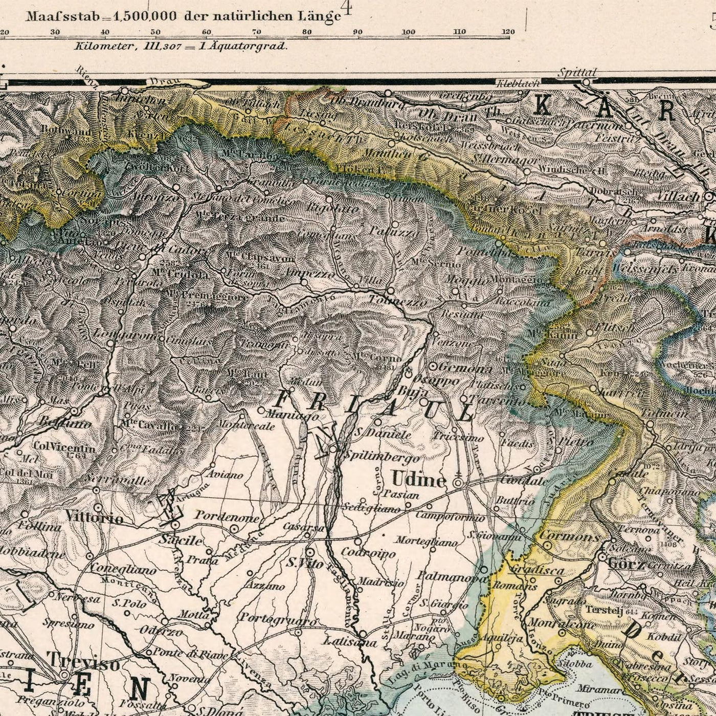 Old Map of Croatia and Bosnia by Adolf Stieler, 1894: Adriatic Sea, the Dalmatian Coast, and the Velebit Mountains