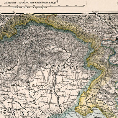 Old Map of Croatia and Bosnia by Adolf Stieler, 1894: Adriatic Sea, the Dalmatian Coast, and the Velebit Mountains