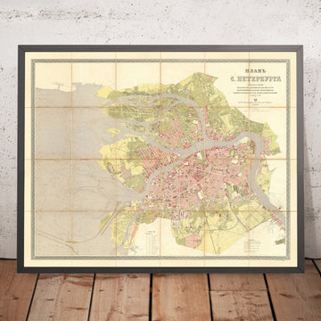 Ancienne carte de Saint-Pétersbourg, Russie par Ilyin, 1887 : l&