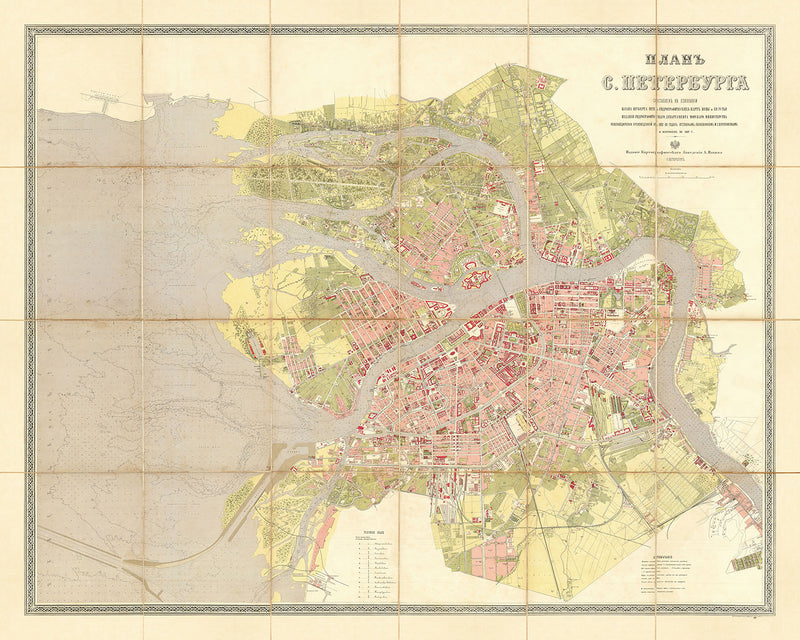 188720 Old Map of Saint Petersburg, Russia by Ilyin, 1887: Admiralty, St. Isa ...