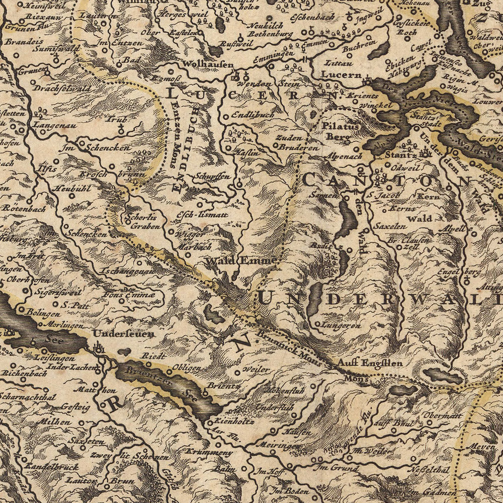 Old Map of Switzerland by Visscher, 1690: Bern, Zürich, Geneva, Laussane, Gruyère Pays-d'Enhaut Regional Park