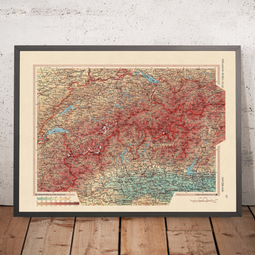 Ancienne carte de la Suisse, 1967 : Les Alpes, Berne, Genève, Zurich, Lac Léman