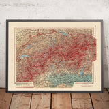 Ancienne carte de la Suisse, 1967 : Les Alpes, Berne, Genève, Zurich, Lac Léman