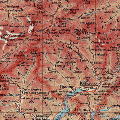 Old Map of Switzerland, 1967: The Alps, Bern, Geneva, Zurich, Lake Geneva