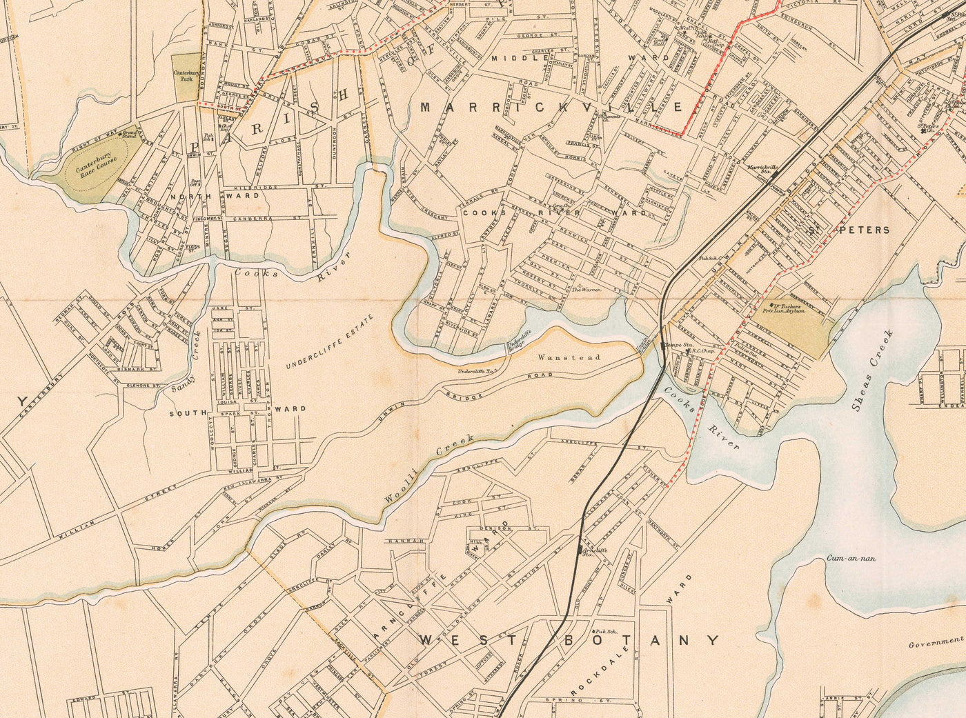Alte Karte von Sydney aus dem Jahr 1890 von Bartholomew – Port Jackson, Potts Point, Parramatta River, Botany Bay, Darling Point