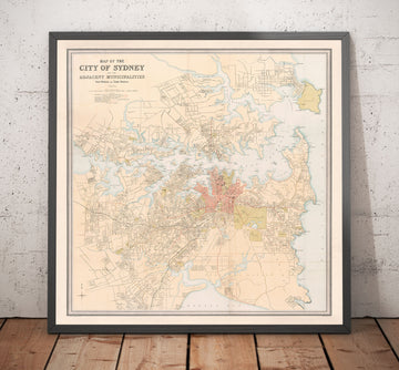 Old Map of Sydney in 1890 by Bartholomew - Port Jackson, Potts Point, Parramatta River, Botany Bay, Darling Point
