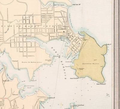 Mapa antiguo de Sydney en 1890 por Bartolomé: Port Jackson, Potts Point, río Parramatta, Botany Bay, Darling Point