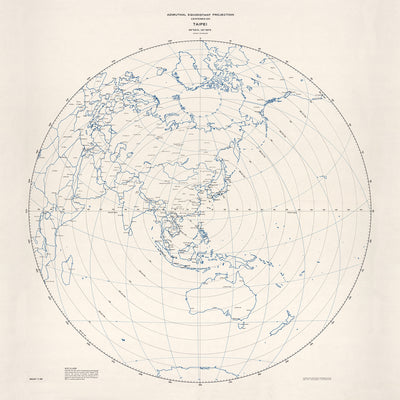 Ancienne carte de Taipei : CIA, 1968 : montrant la projection azimutale équidistante du monde autour de Taipei