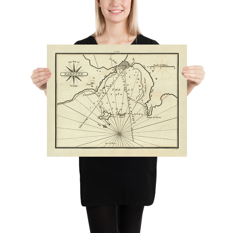 Alter Seekarte von Taranto, Italien von Heather, 1802: Golf von Taranto, Ionisches Meer, Straße von Otranto 