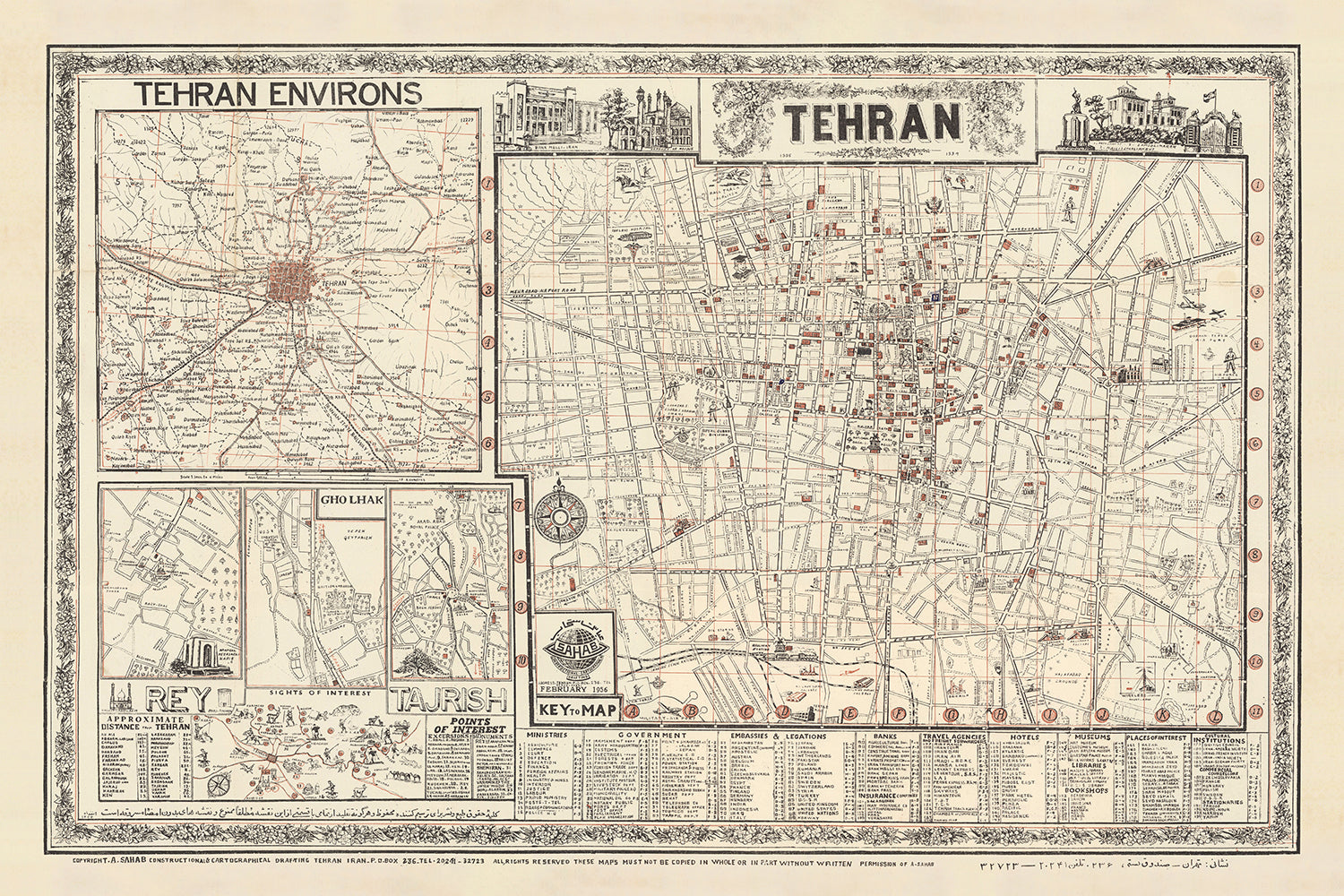 Tehran Map.pdf Old Map of Tehran by Sahab Abbas, 1956: Mehran, Bazaar, Abouzar, Sadeg ...