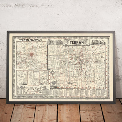 Mapa antiguo de Teherán de Sahab Abbas, 1956: Mehran, Bazaar, Abouzar, Sadeghiyeh