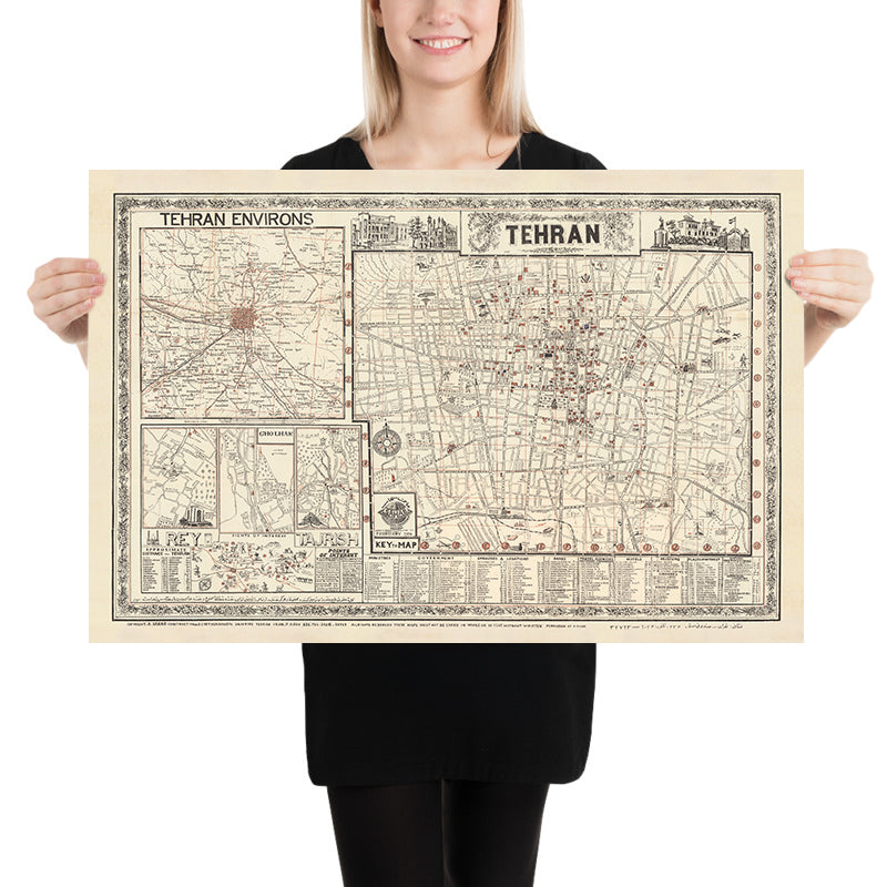 Mappa antica di Teheran di Sahab Abbas, 1956: Mehran, Bazaar, Abouzar, Sadeghiyeh 