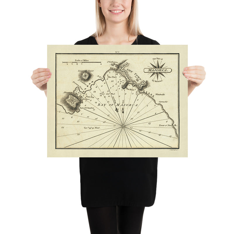 Alter Seekarten von Mallorca von Heather, 1802: Lazaretturm, Porreira-Turm, Almacen 