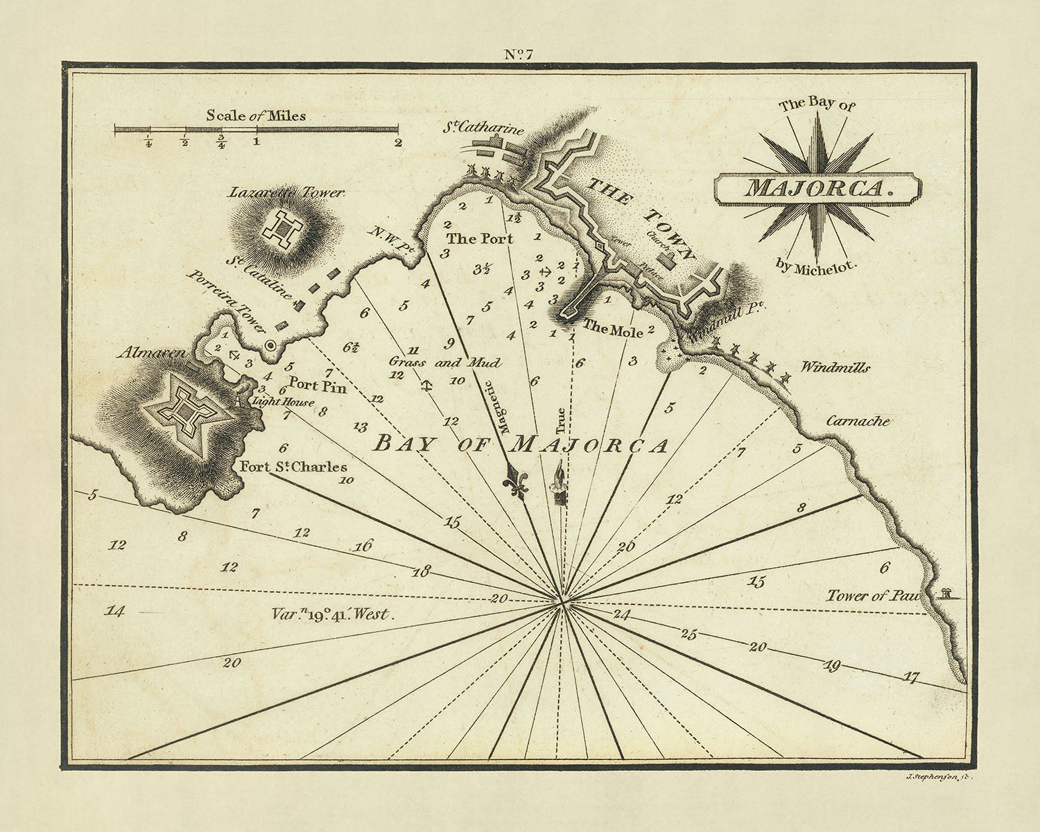 Bay On A Map Example Old Bay of Majorca Nautical Chart by Heather, 1802: Lazarette Tower, P ...