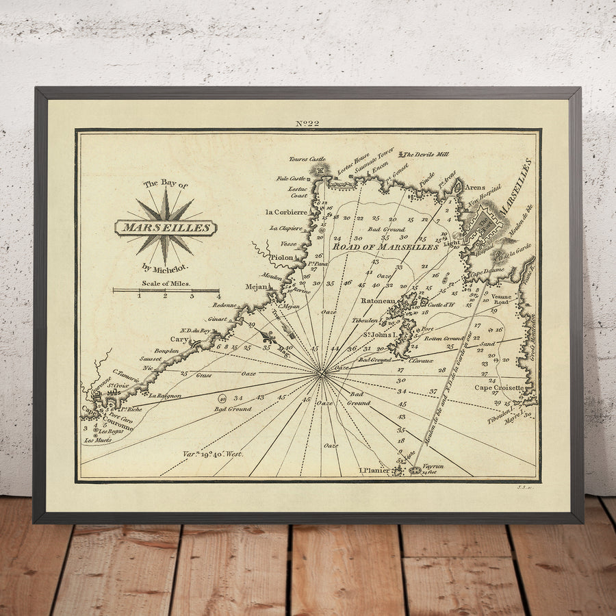 Alter Hafen von Marseille, Frankreich Nautische Karte von Heather, 1802: Die Îles, Militäranlagen 