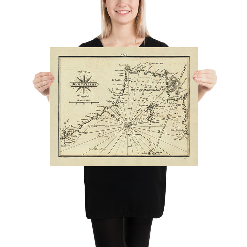 Alter Hafen von Marseille, Frankreich Nautische Karte von Heather, 1802: Die Îles, Militäranlagen 