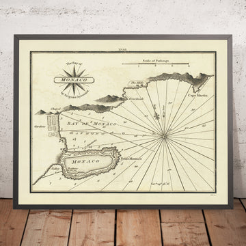 Vecchia carta nautica di Monaco di Heather, 1802: Cittadella, Fortificazioni, Fondali 