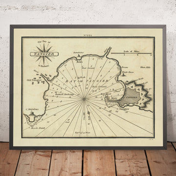Vecchio Golfo di Tangeri, Marocco Carta Nautica di Heather, 1802: Forti Portoghesi e Inglesi, Luogo di Battaglia 