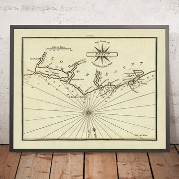 Old Nile Delta Nautical Chart by Heather, 1802: Egypt, Mouths of the Nile, Alexandria, Rosetta