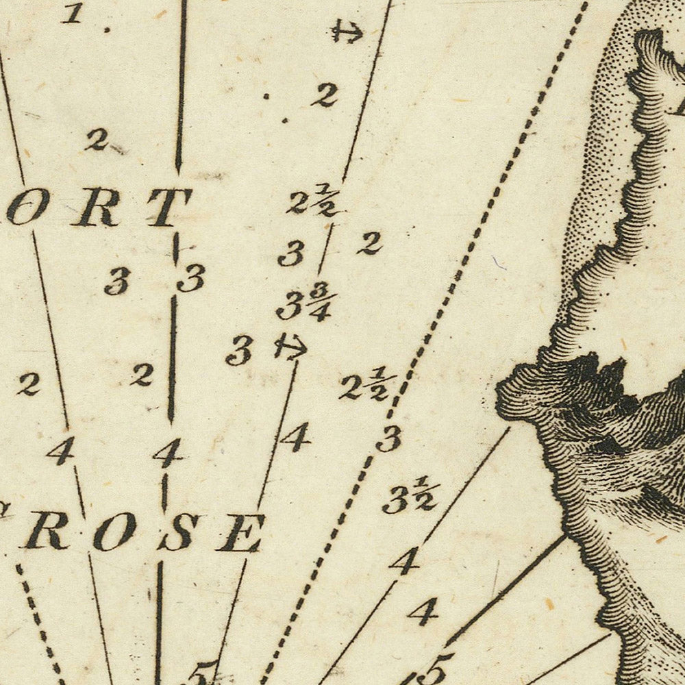 Carta náutica del antiguo puerto de Crose de Heather, 1802: Fort Cros, Prior's Well, Wreck